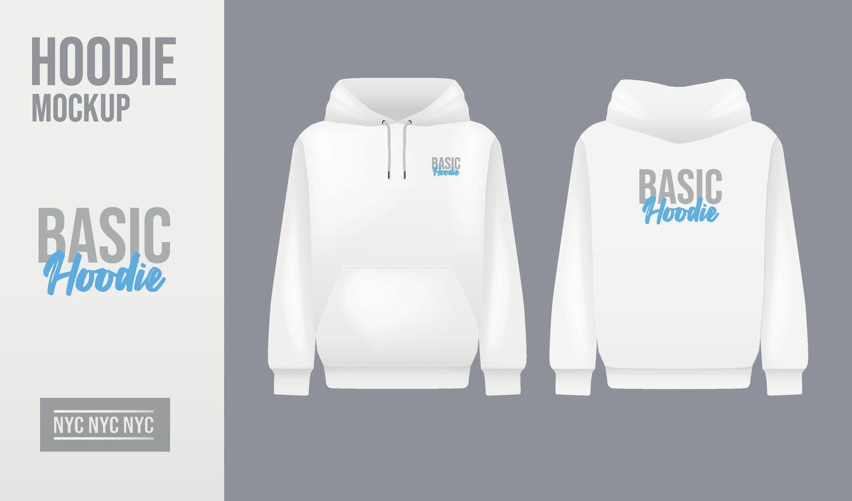 Men white hoody. Realistic jumper mockup. Long sleeve hoody template clothing. vector