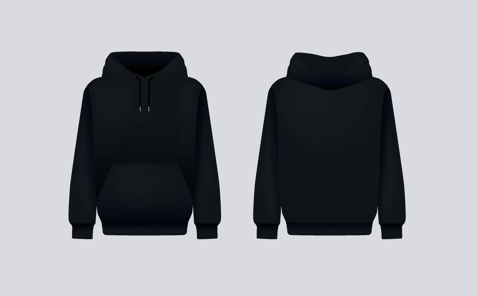 Men black hoody. Realistic jumper mockup. Long sleeve hoody template clothing vector