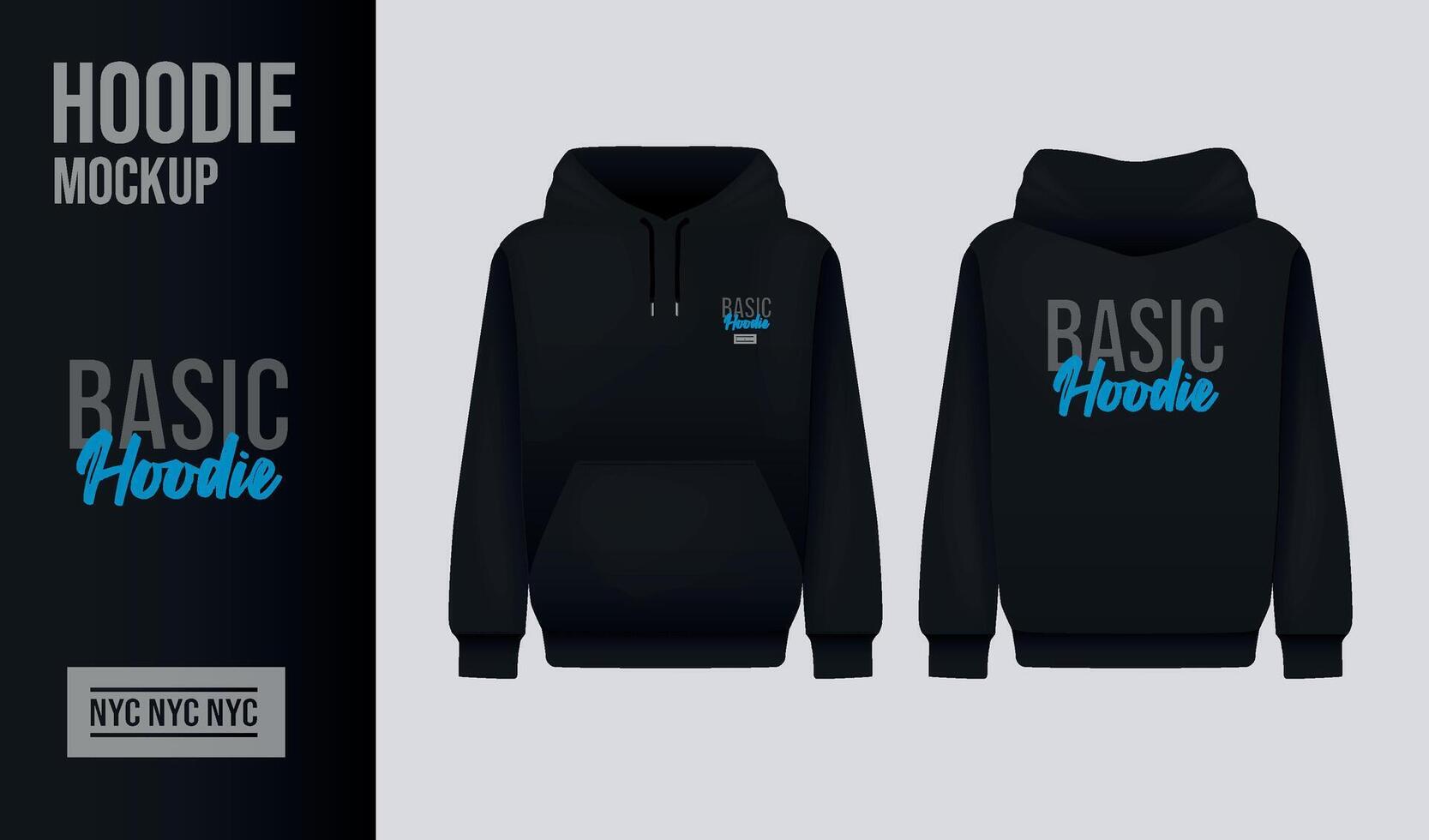 Men black hoody design concept. Realistic jumper mockup. Long sleeve clothing vector