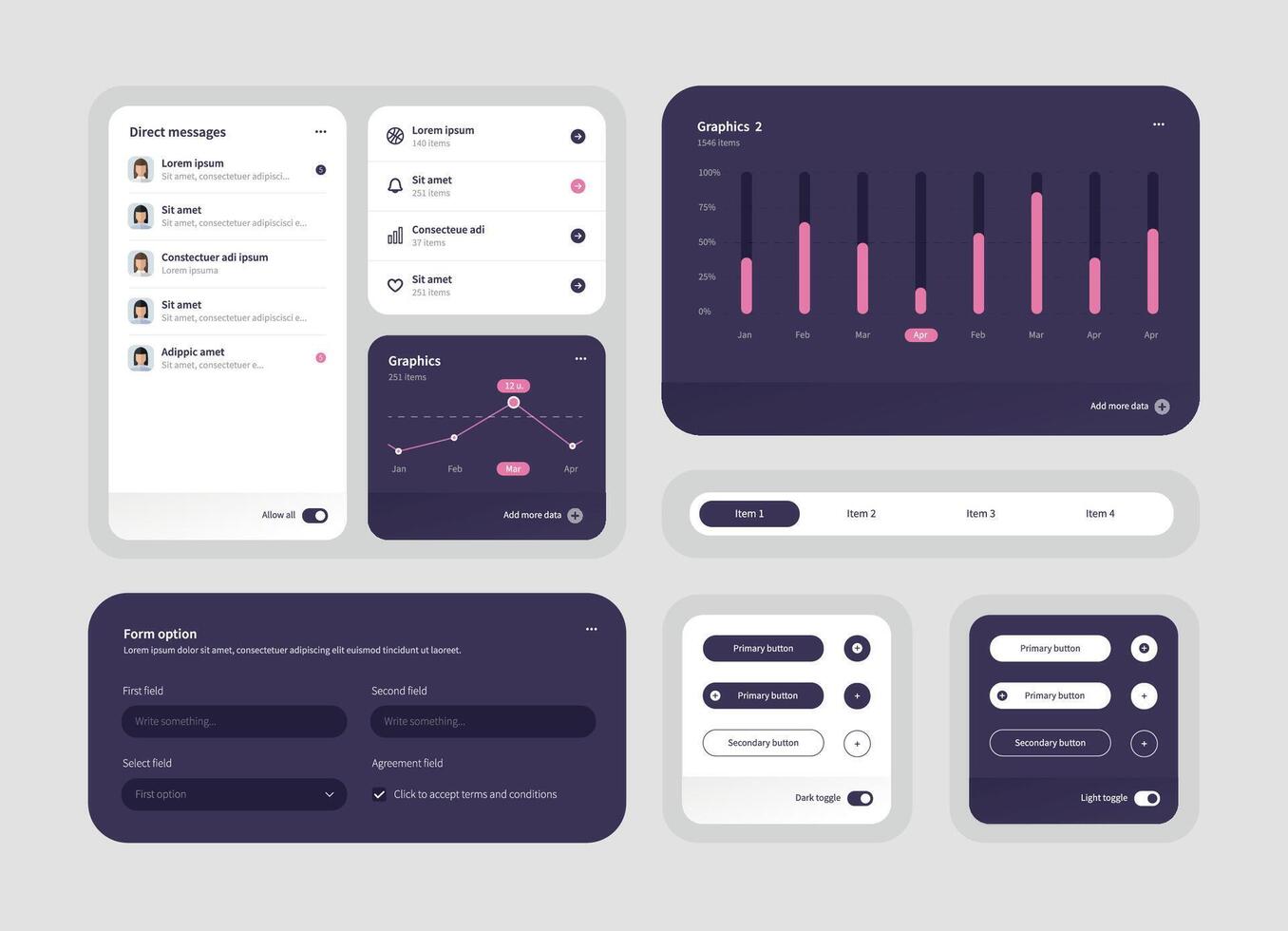 Elegant Collection of ui ux elements for web design, app design. Ux dashboard user panel template. vector
