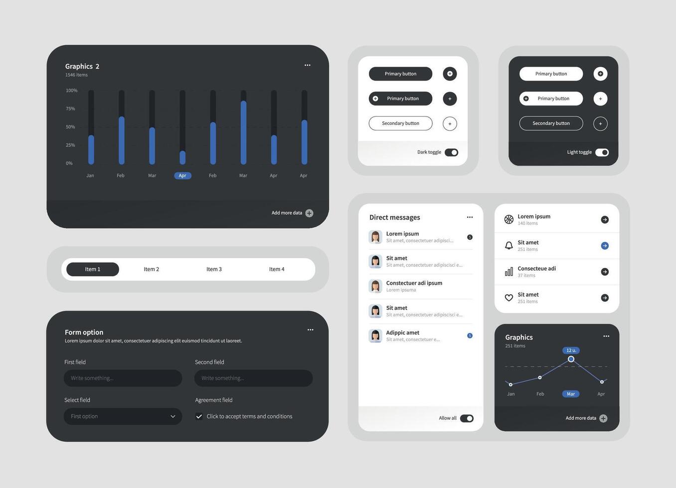 Elegant Collection of ui ux elements for web design, app design. Ux dashboard user panel template. vector