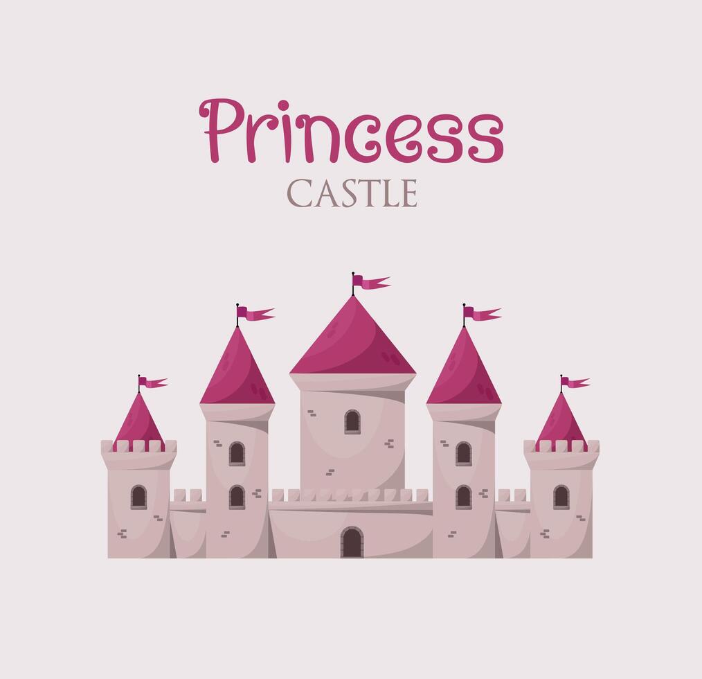 rosado princesa medieval vector castillo. dibujos animados hada cuento castillo torre icono