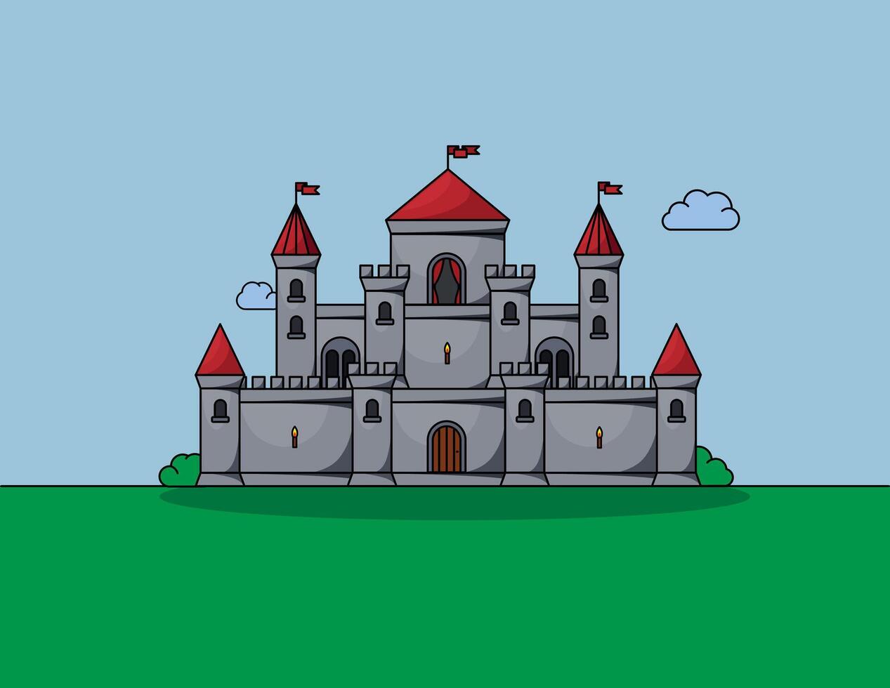 Medieval vector castles icon set. Cartoon fairy tale castle tower icon.