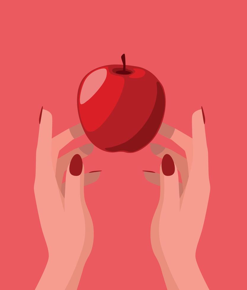 Woman holding delicious organic red apple, healthy food and diet concept, isolated on white background vector