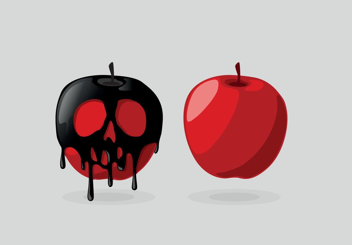 Witch holding poisoned red apple coated in skull poison. Halloween concept. vector