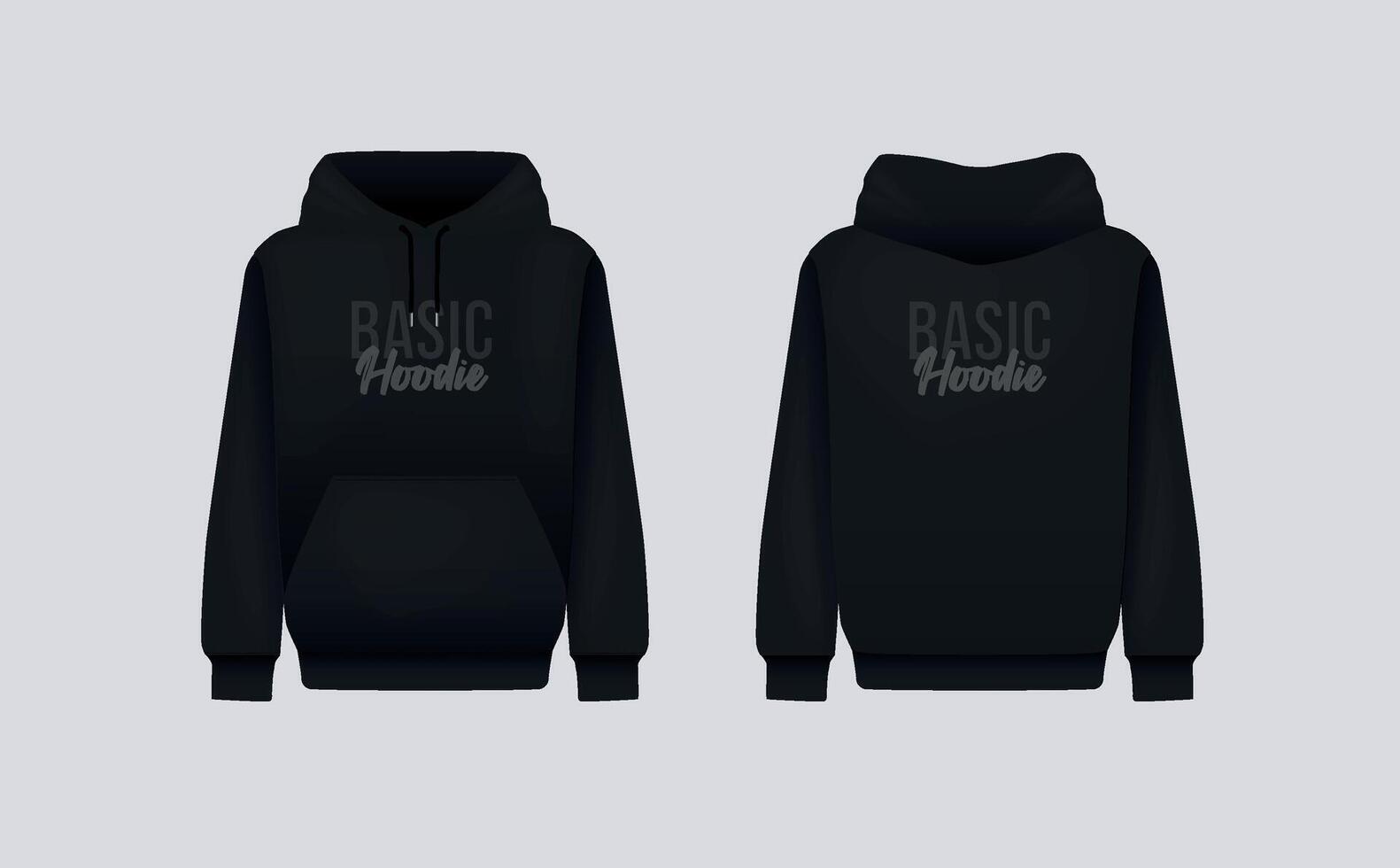 Men black hoody. Realistic jumper mockup. Long sleeve hoody template clothing vector