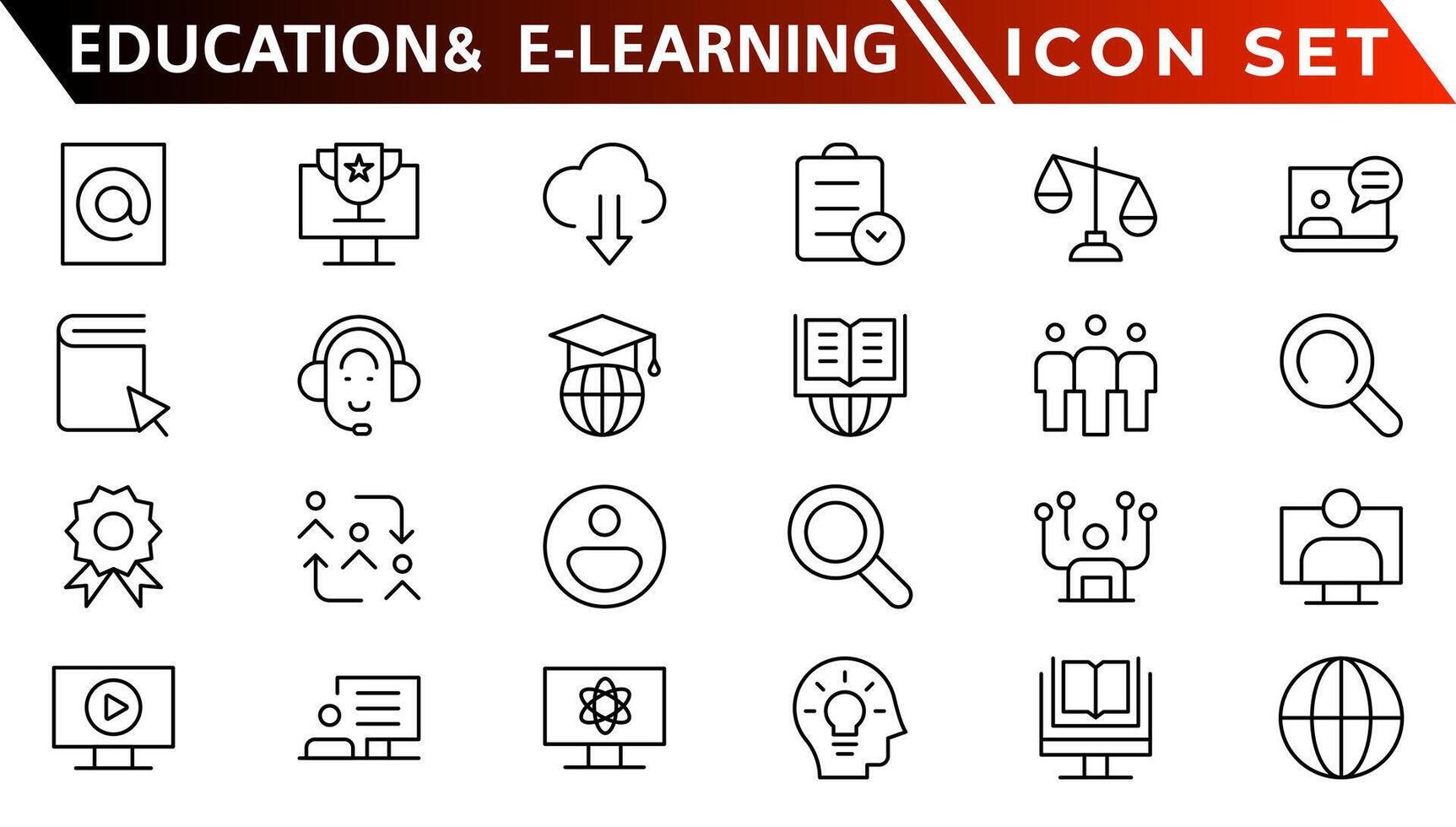 Education and E-Learning web icons in line style. School, university, textbook, learning. Vector illustration