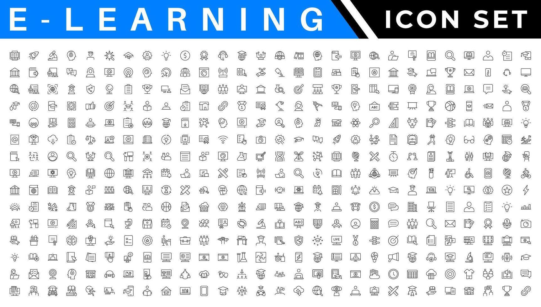 E-Learning web icons in line style. School, university, textbook, learning. Vector illustration