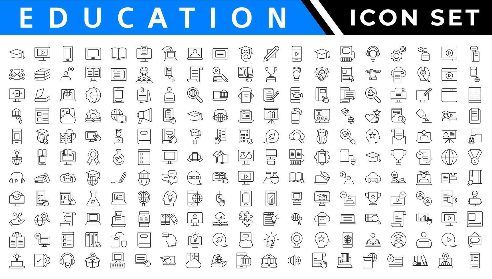 Education and Learning web icons in line style. School, university, textbook, learning. Vector illustration