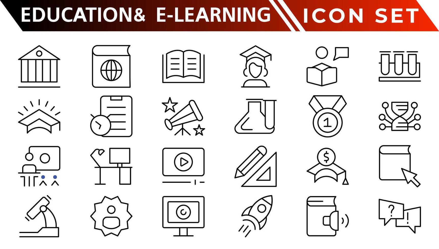 Education and E-Learning web icons in line style. School, university, textbook, learning. Vector illustration