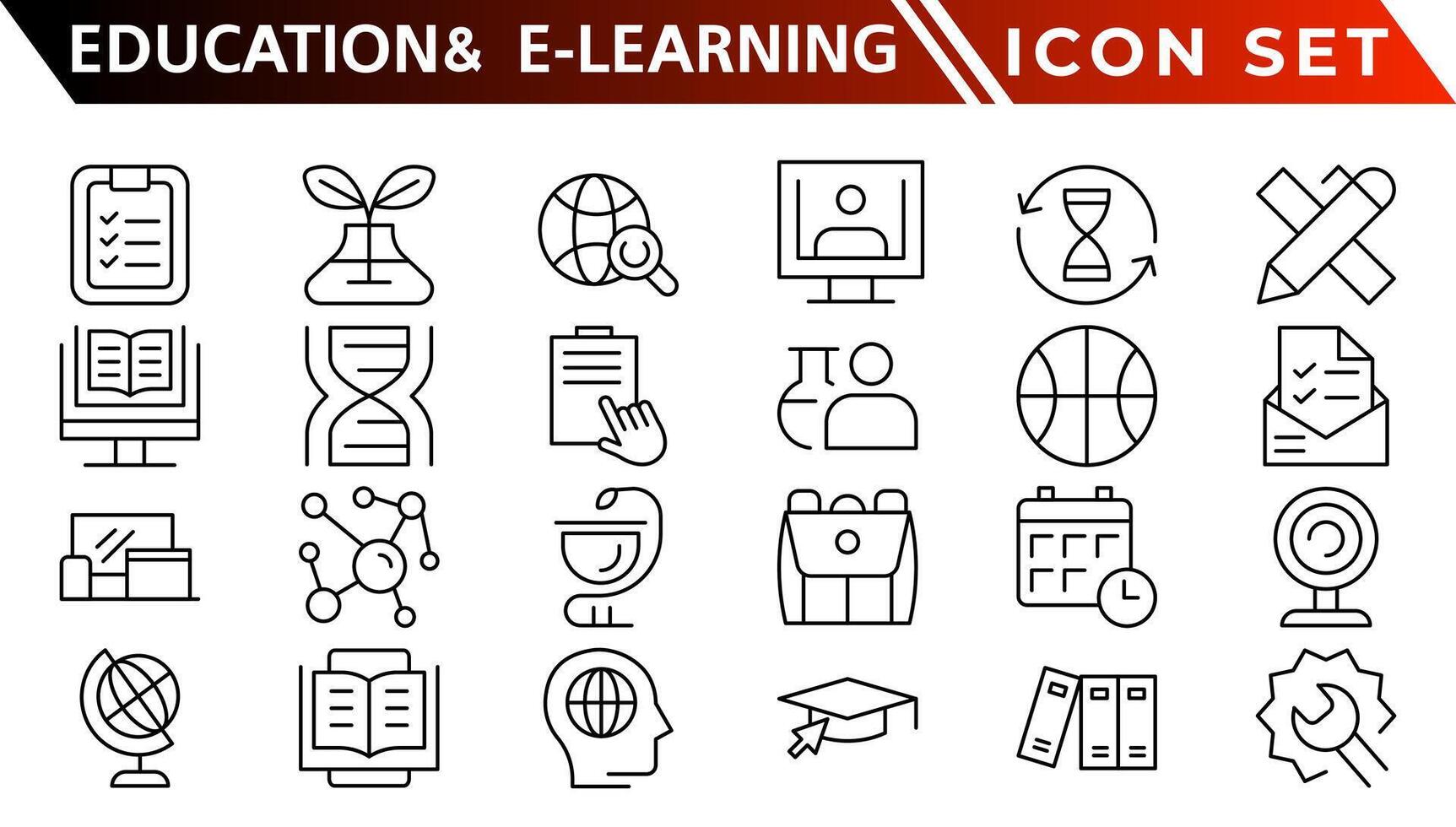 educación y e-learning web íconos en línea estilo. escuela, universidad, libro de texto, aprendiendo. vector ilustración