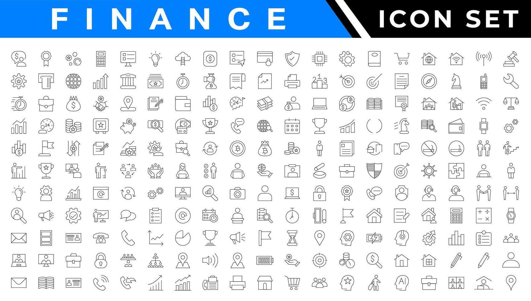 Finance line icons set. Money payments elements outline icons collection. Payments elements symbols. Currency, money, bank, cryptocurrency, check, wallet, piggy, balance, safe - stock vector