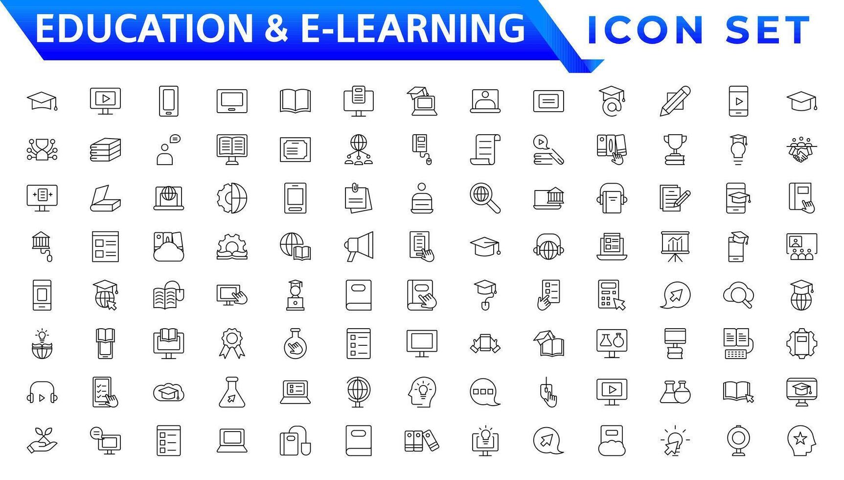 Education and E-Learning web icons in line style. School, university, textbook, learning. Vector illustration