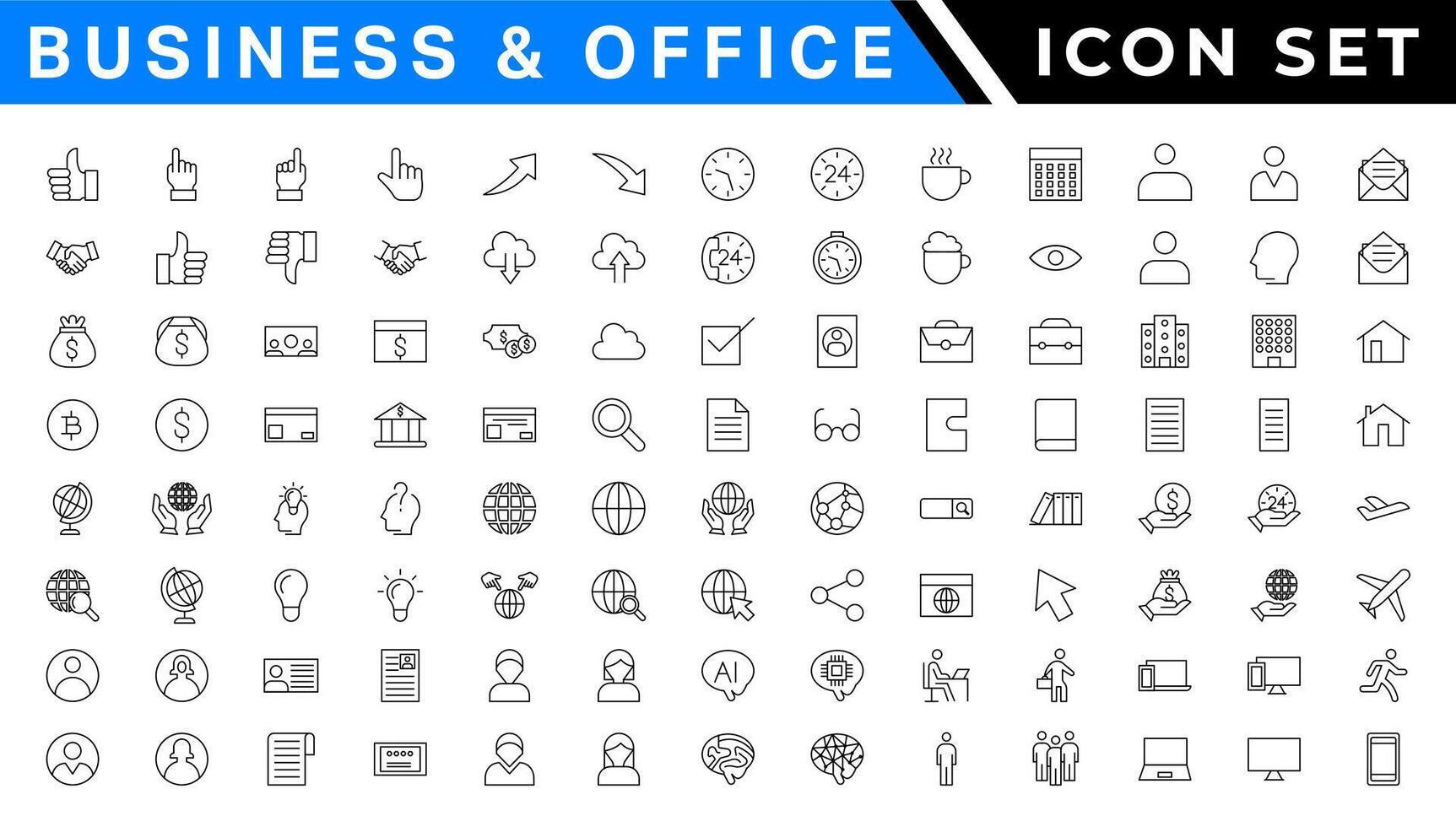 Business and office web icons in line style. Money, bank, contact, infographic. Icon collection. Vector illustration