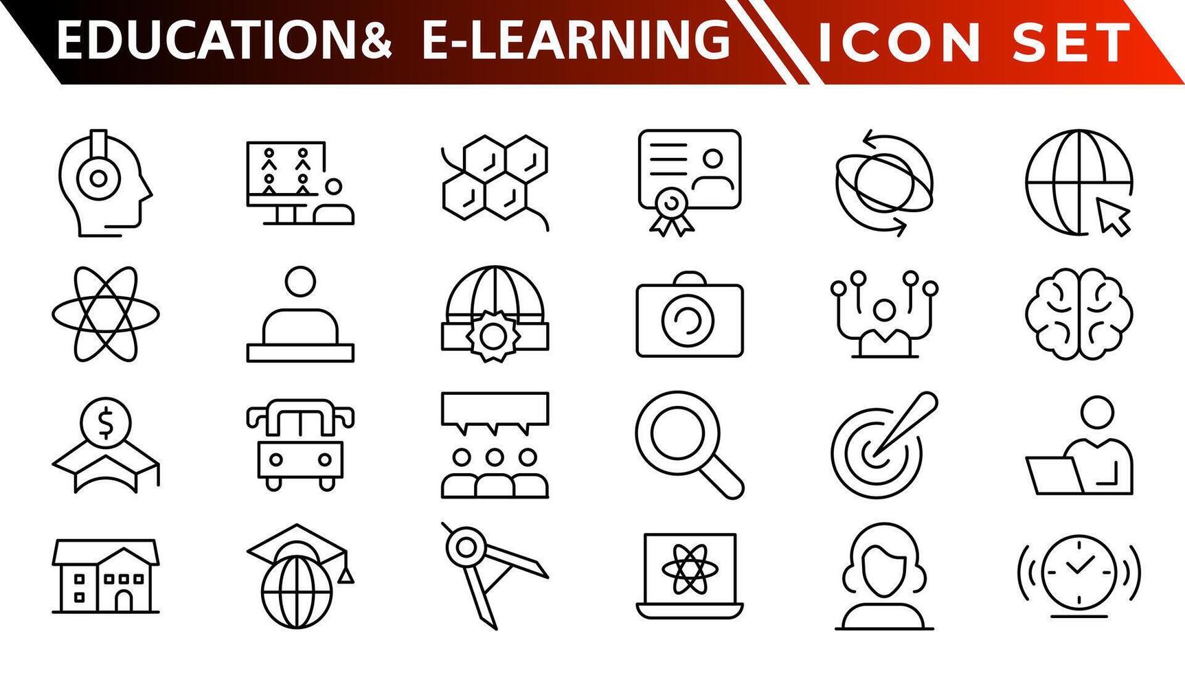 Education and E-Learning web icons in line style. School, university, textbook, learning. Vector illustration