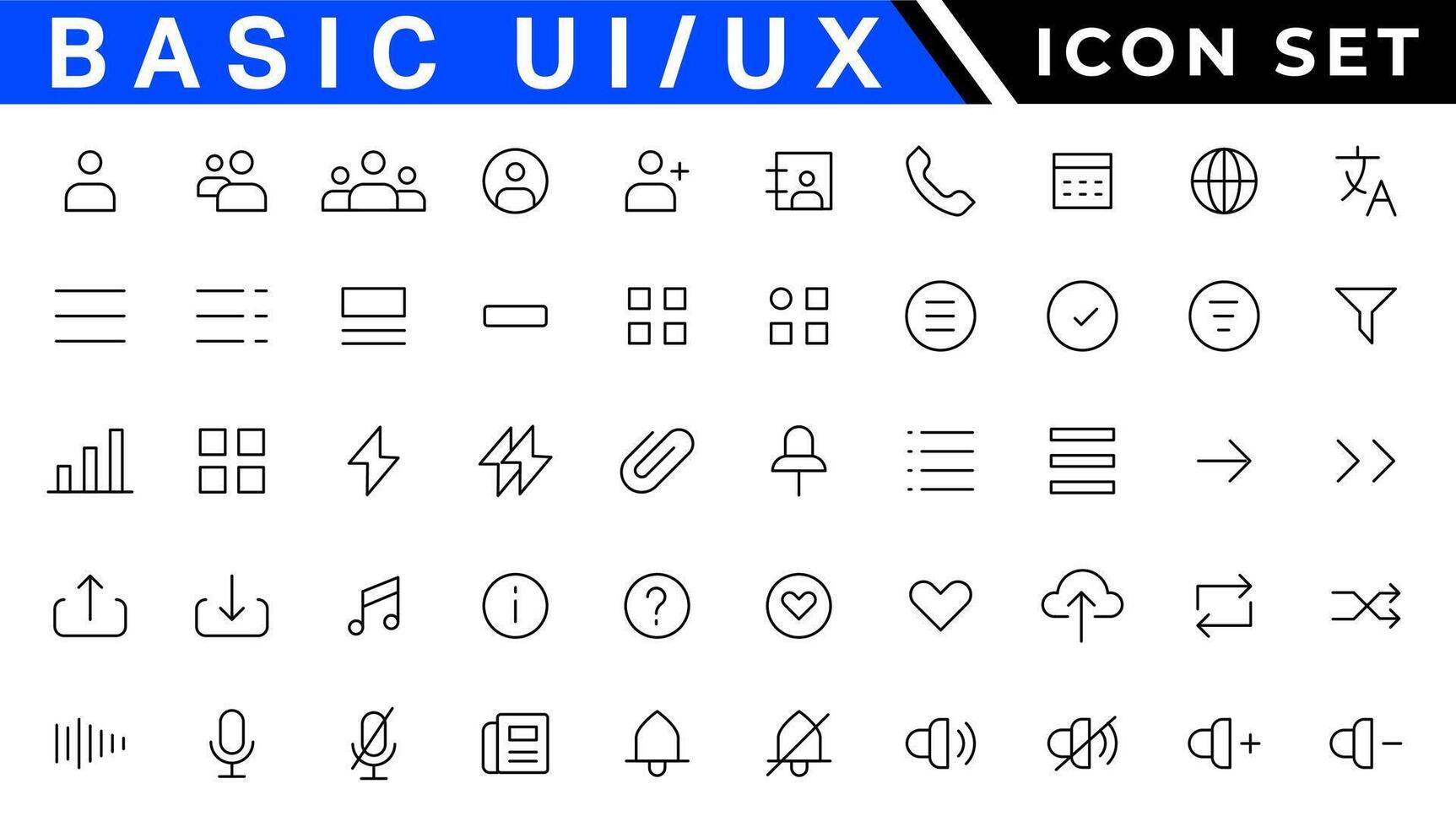 ui  ux icon set, user interface icon set collection. vector