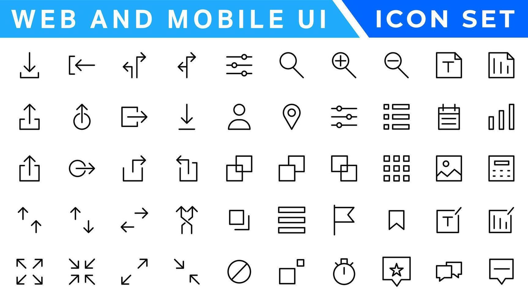 UI icons set. Vector. For mobile, web, social media, business. User interface elements for mobile app. Simple modern design. vector