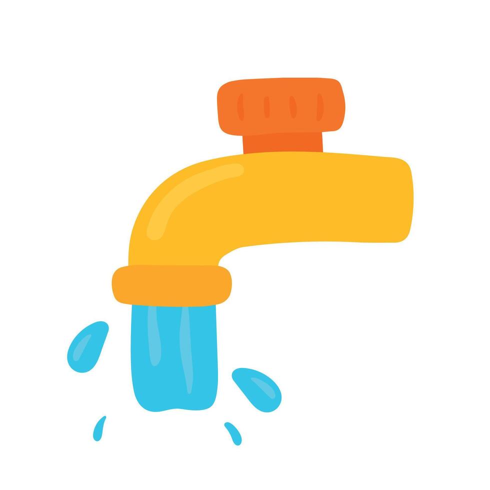 Flowing Water Faucet Clipart in Cute Cartoon Drawing Vector Illustration