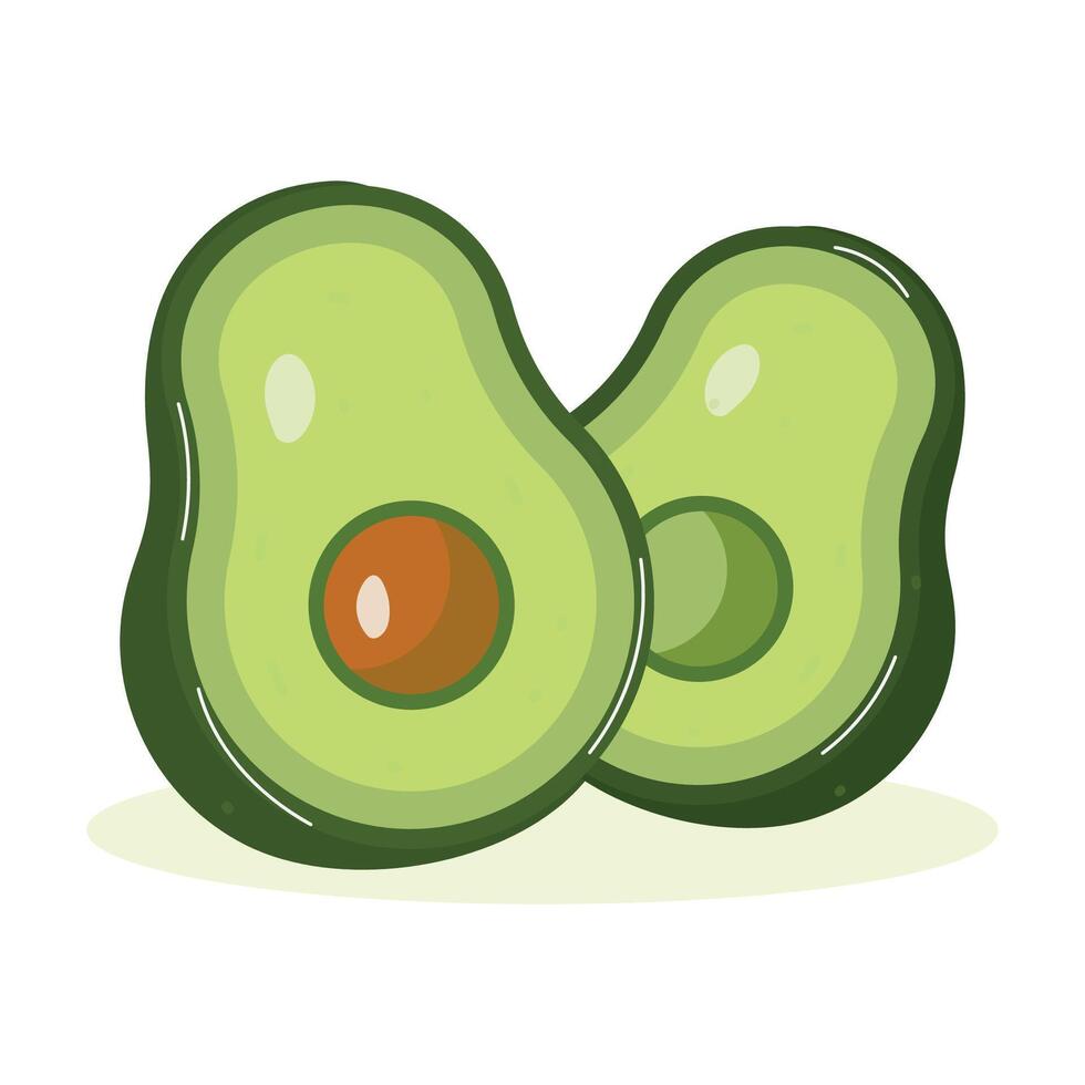 Cute cartoon avocado icon. Ripe avocado fruits, healthy nutritious natural food and avocado half, slice. Avocado inside. Design for textiles, labels, posters. vector