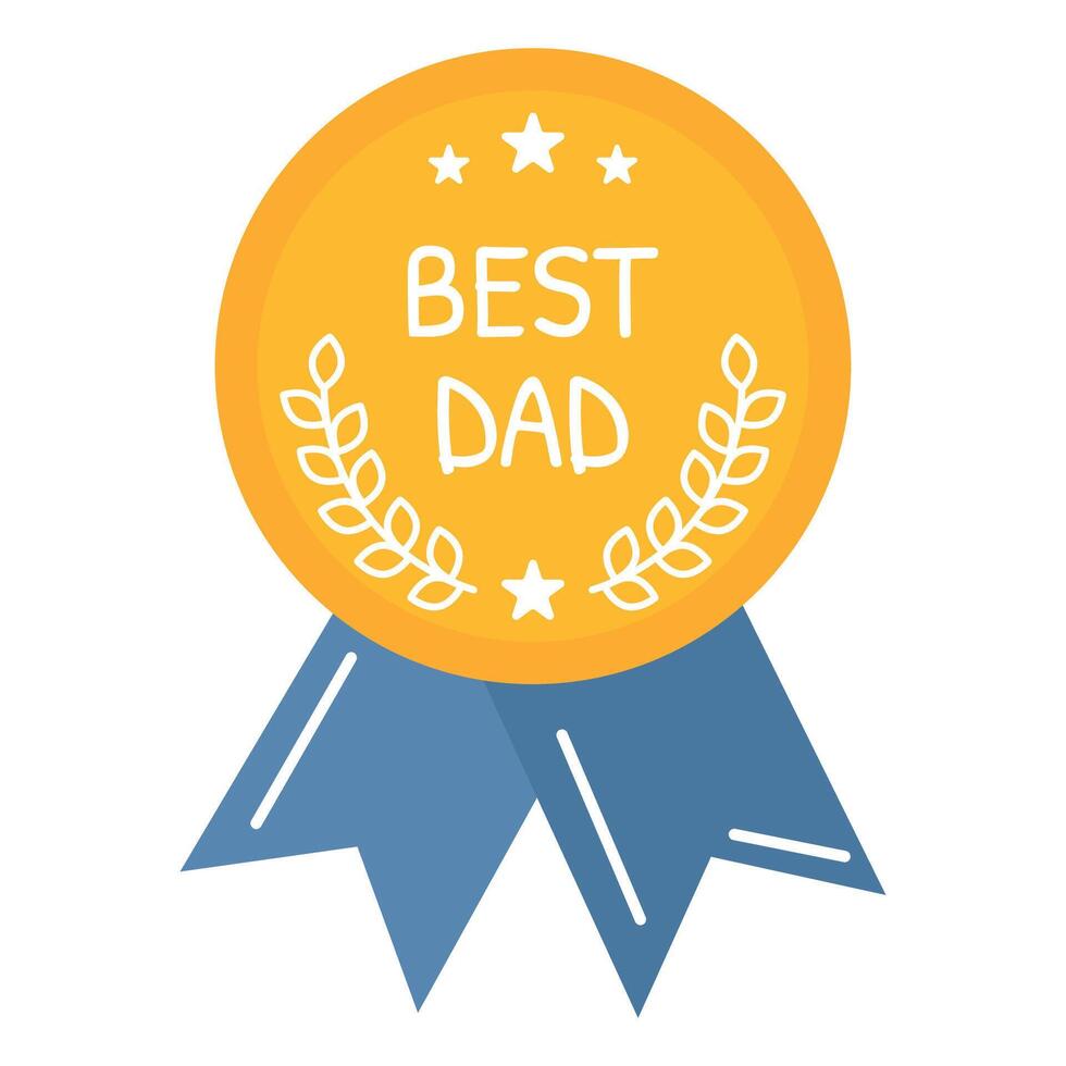 Best dad award, gold medal for father. Reward, gift, present for papa. Budge and label. Perfect for Fathers day gifts, greeting cards, appreciation, decoration. Thank you gift for lovely dad. vector