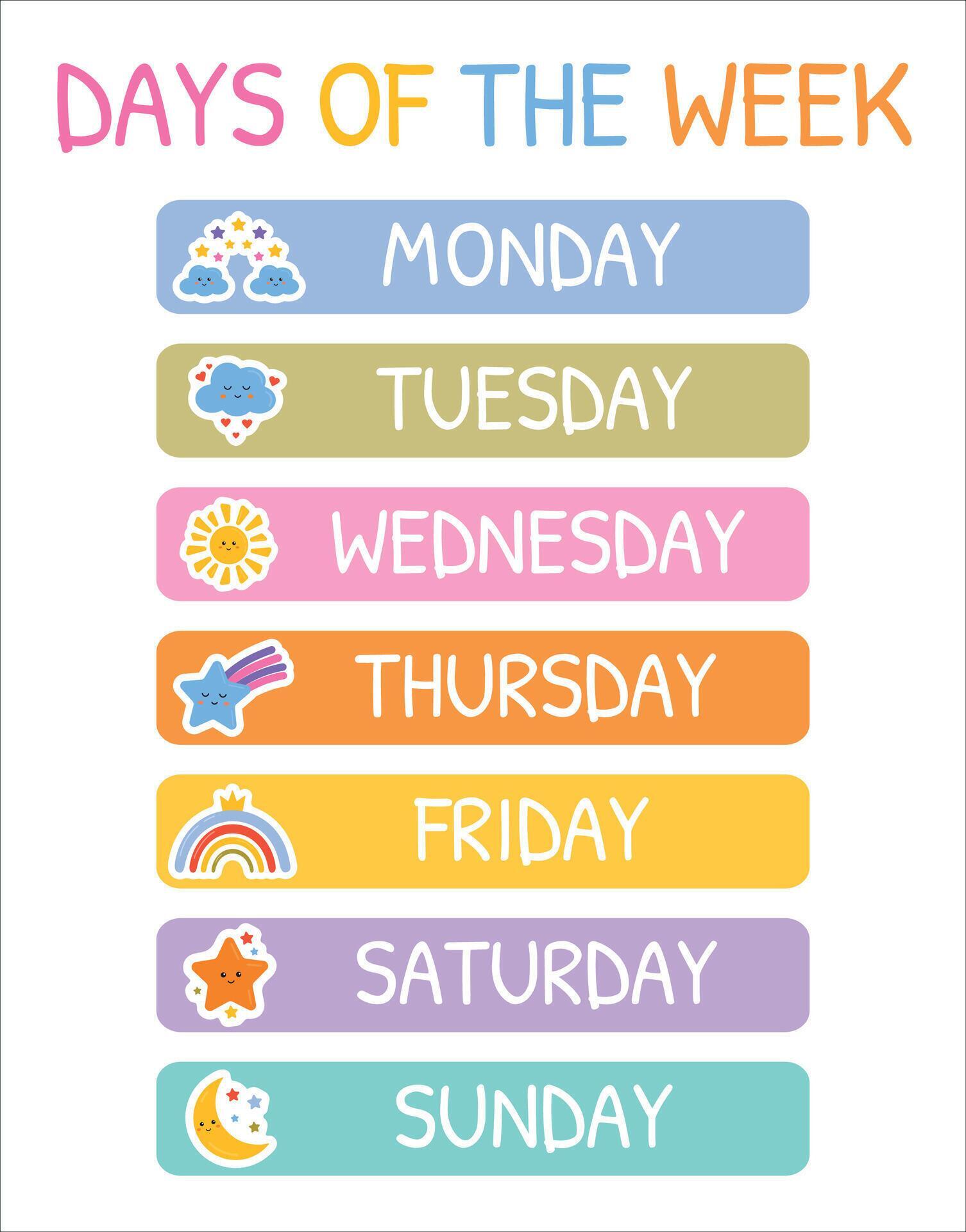 Collection of 7 days of the week. Lettering stickers with days for ...