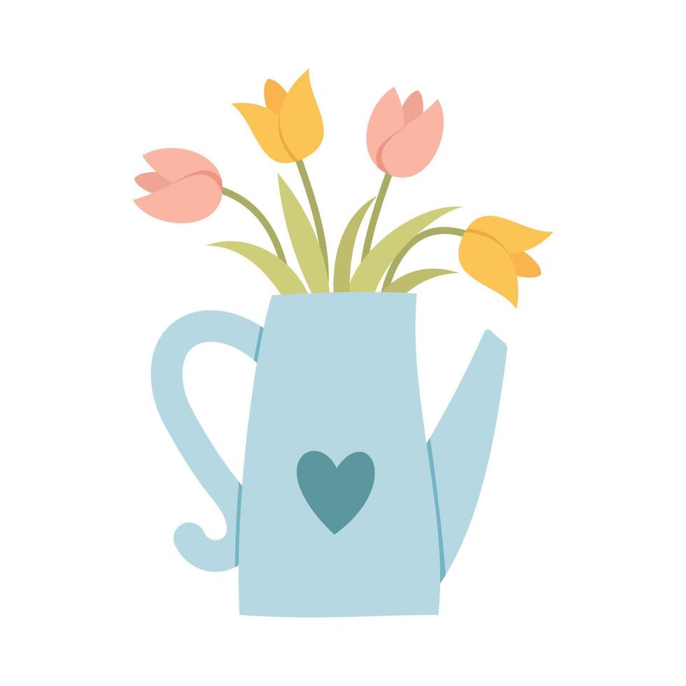 Happy Easter flowers flat cartoon. vector