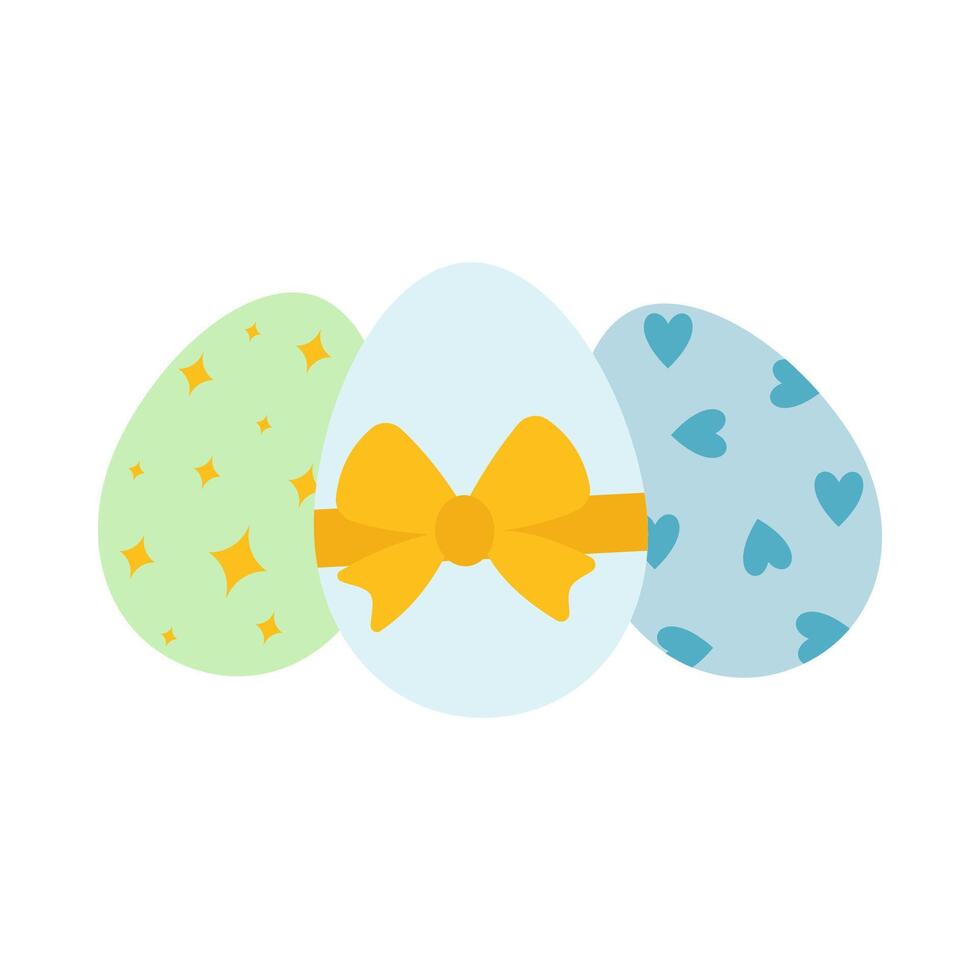 Happy Easter eggs with ribbon flat cartoon. vector