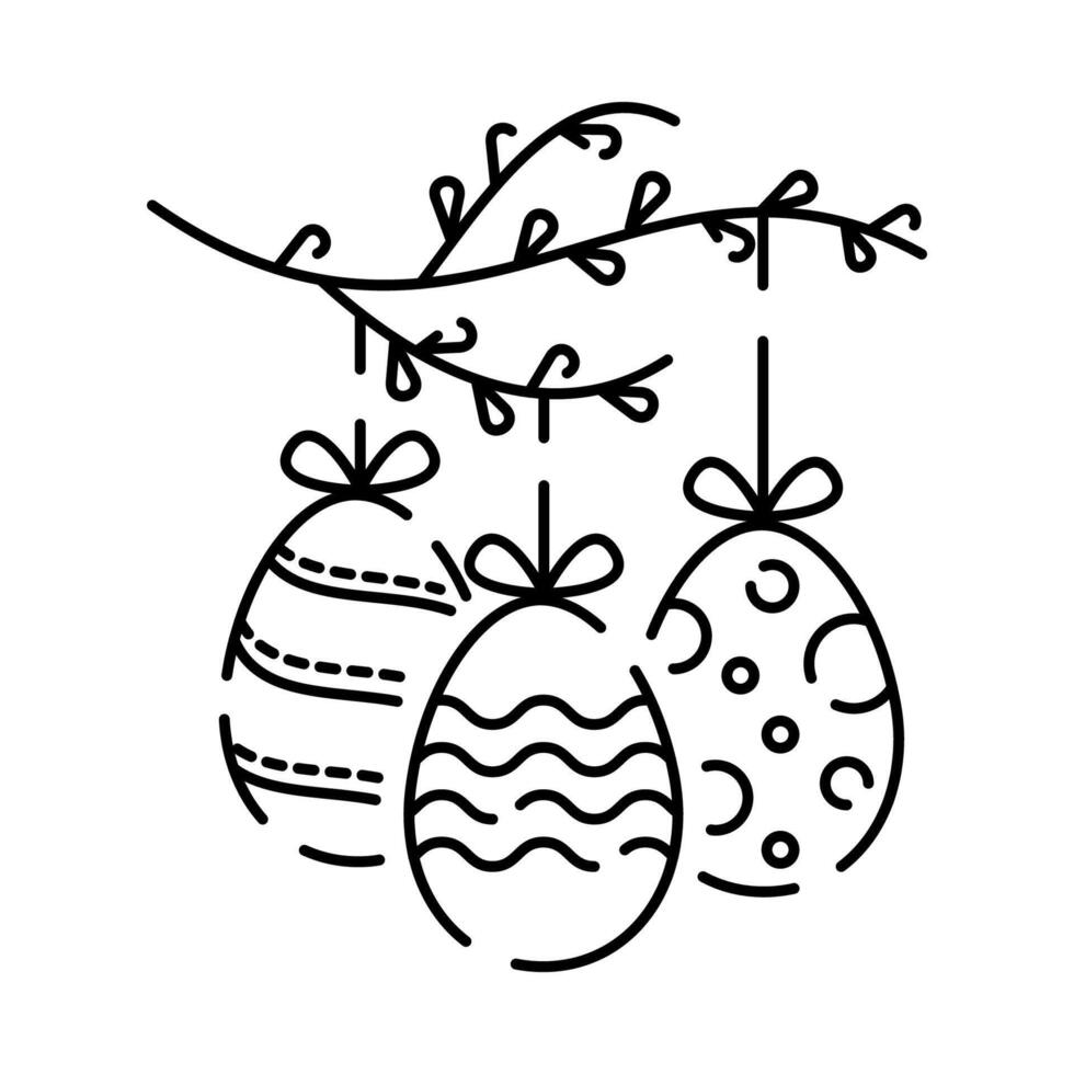 Happy Easter line icon. Vector holiday sign egg, bird and bunny or flower spring.