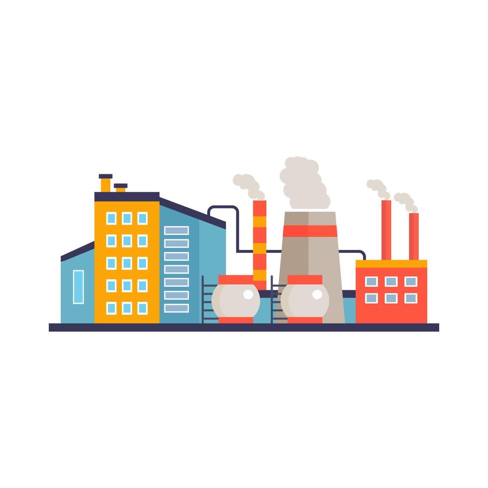 Factory building, power electricity, industry manufactory buildings flat icon isolated vector illustration.