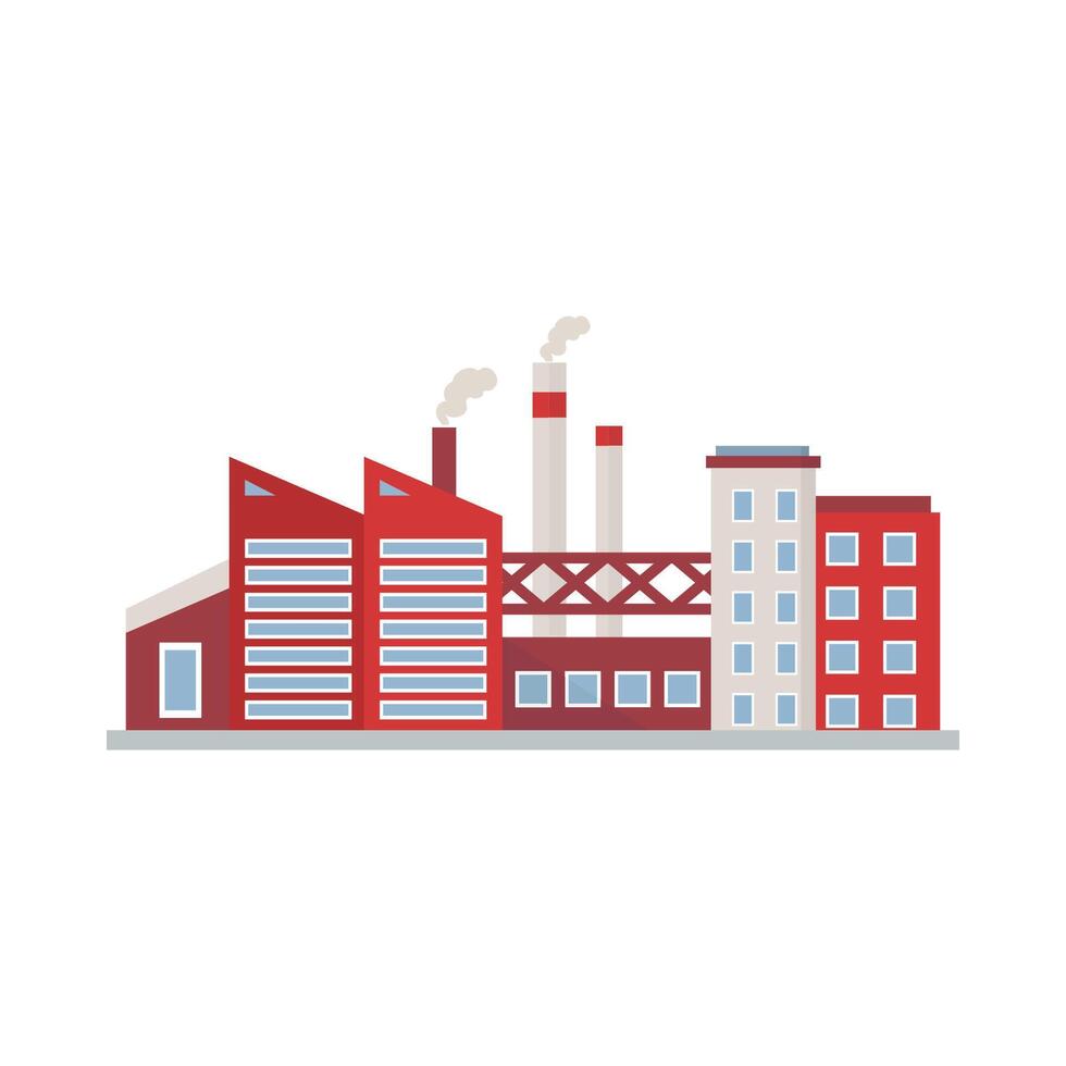 fábrica edificio, poder electricidad, industria fabricación edificios plano icono aislado vector ilustración.