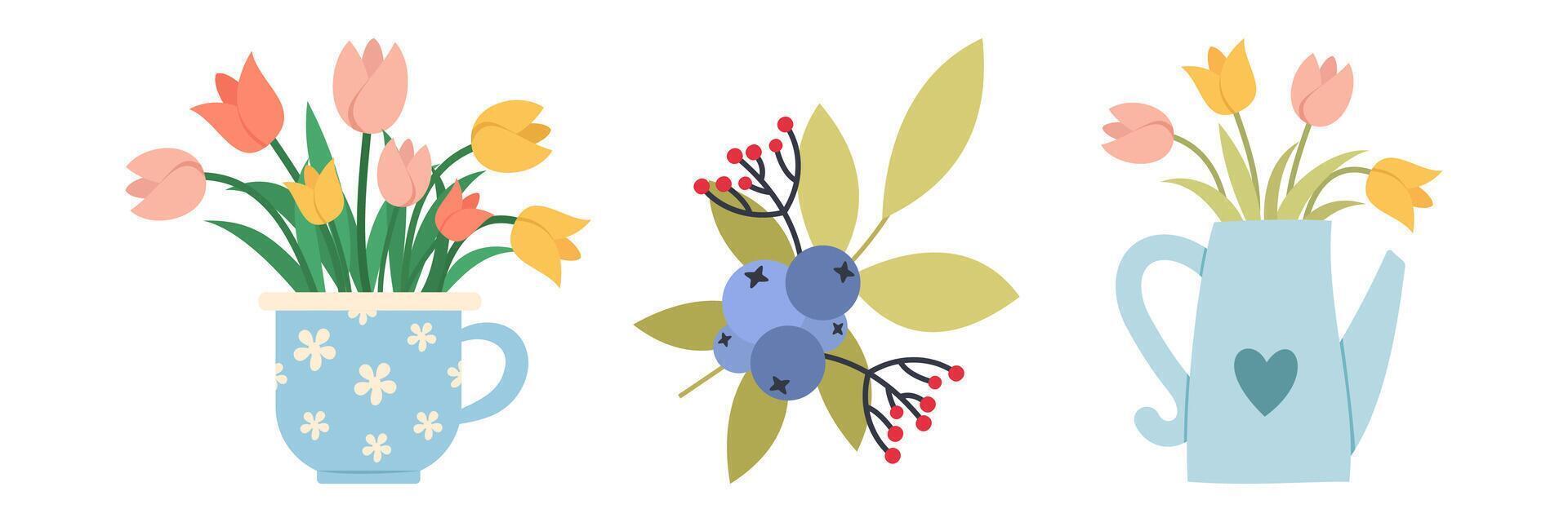 Happy Easter flowers flat cartoon. vector