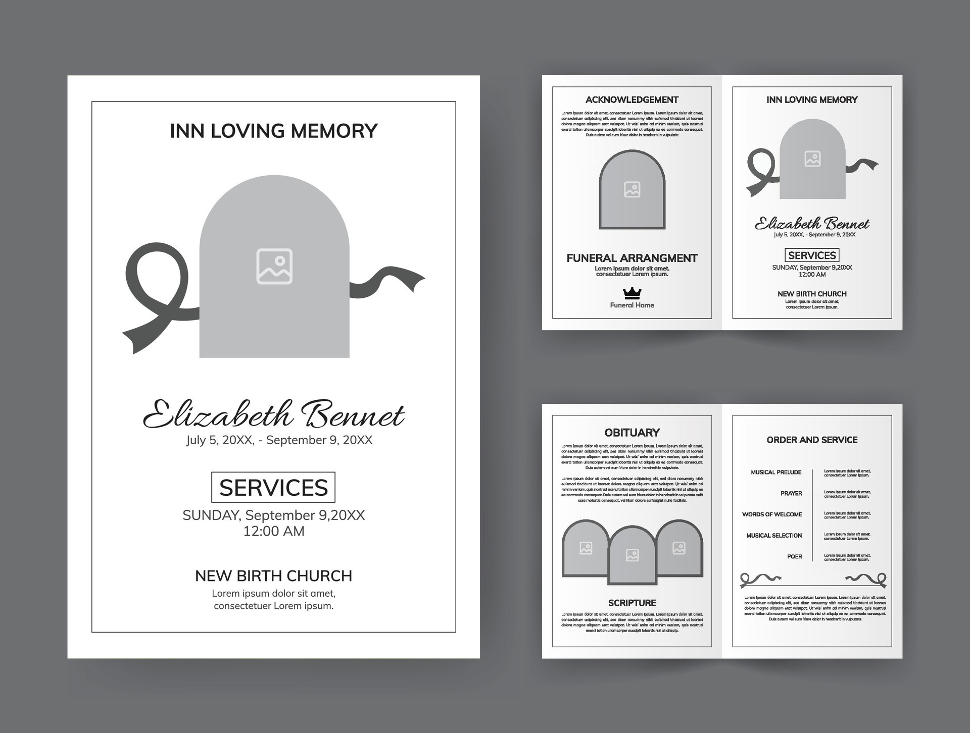Funeral Template for Memorial Program. Minimalist Bifold Brochure ...
