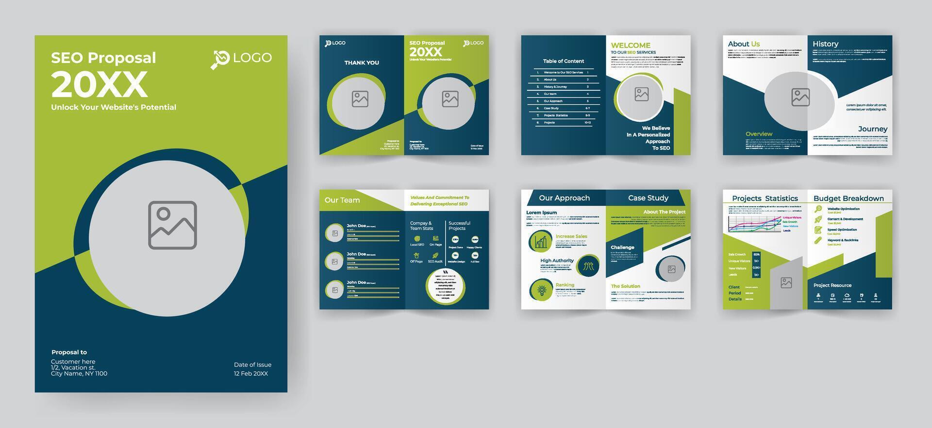 seo propuesta folleto modelo para web diseño negocio con verde acento vector