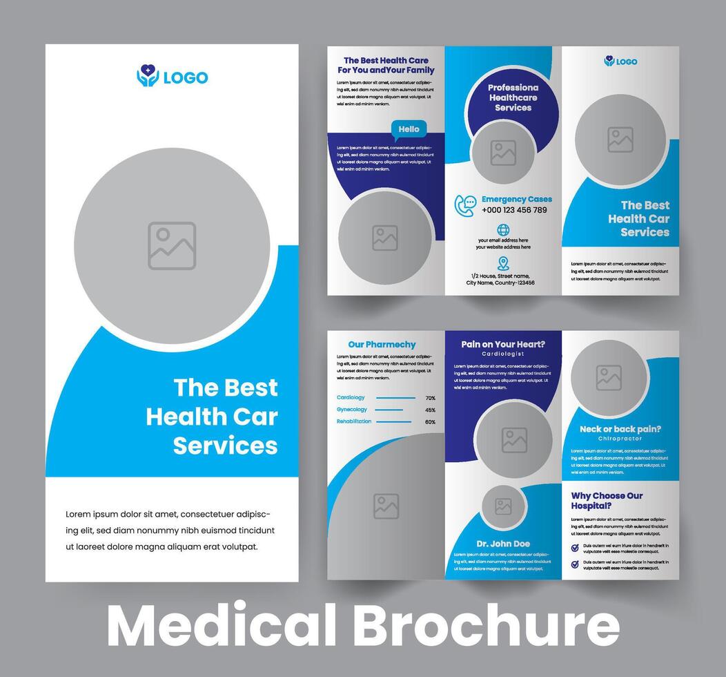 Health Care Trifold Brochure. Geometric Medical Trifold Brochure template vector