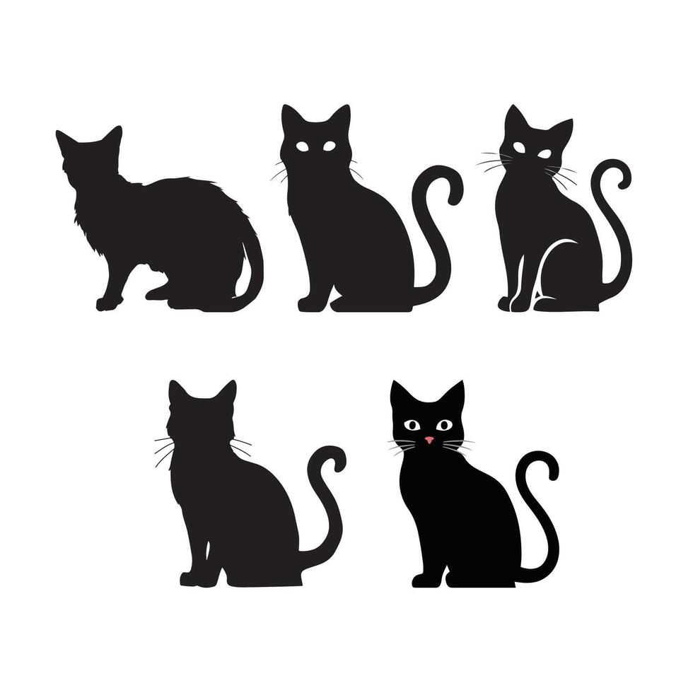 linda gato diferente posición conjunto silueta vector ilustración