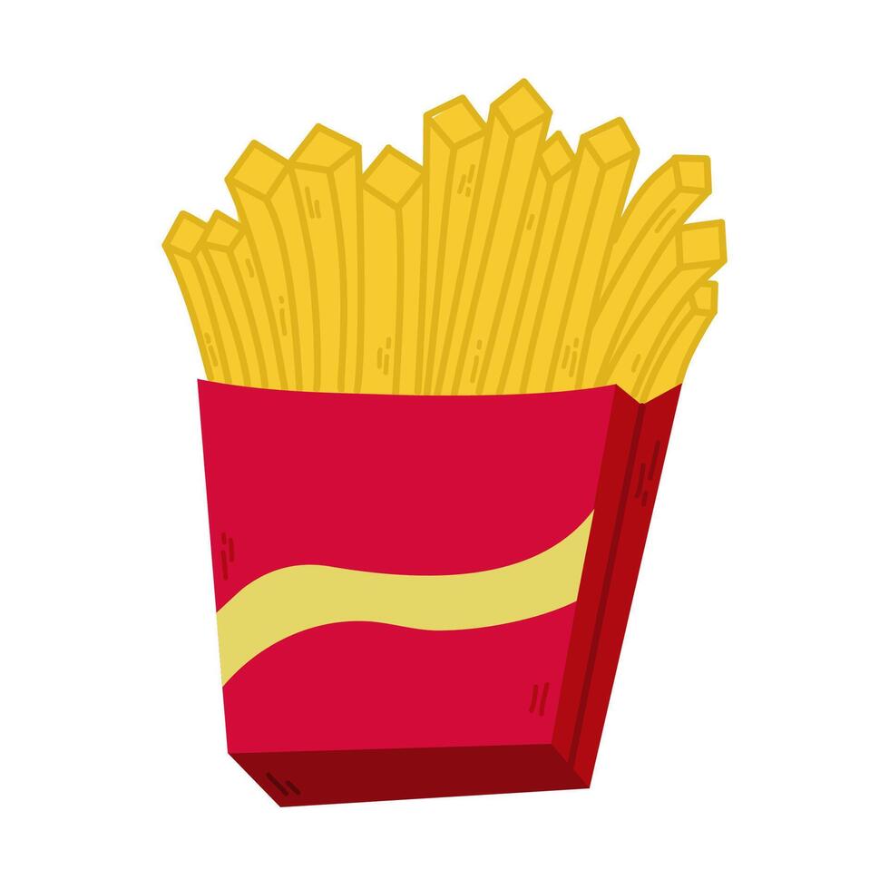 Illustration. French fries paper red box. vector