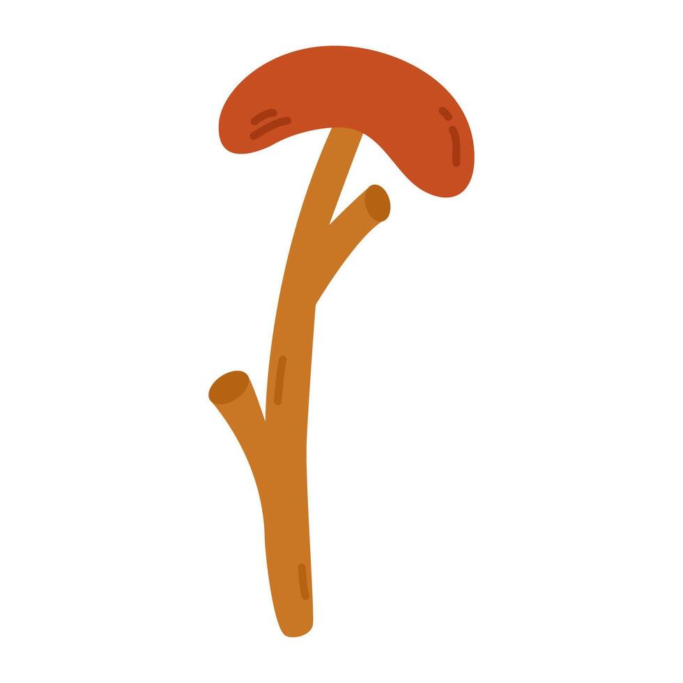 Roasted sausage on a branch. Forest campsite picnic element design. vector