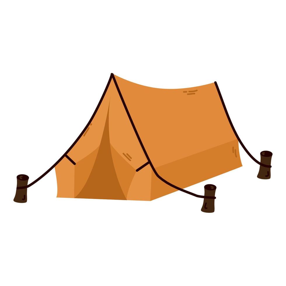 Tent camping in outdoor travel. Tent in yellow, orange. vector
