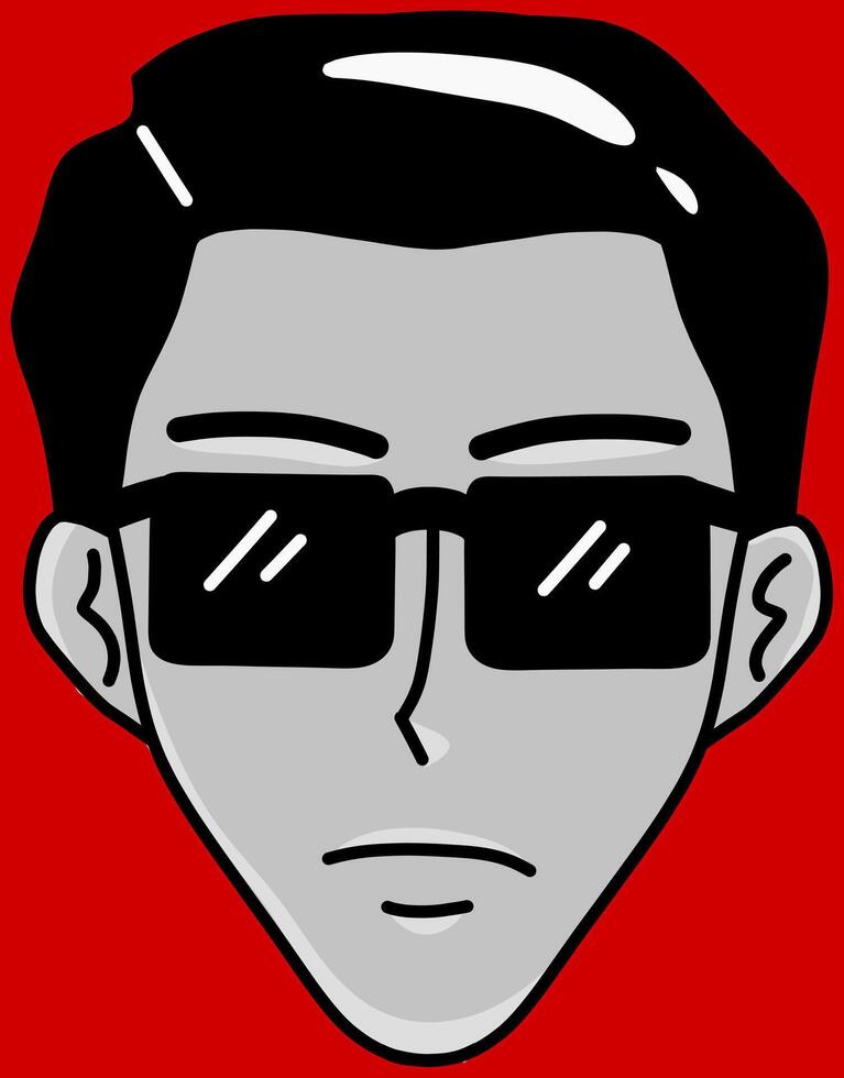 Male Face with Black Glasses Vector Clip Art