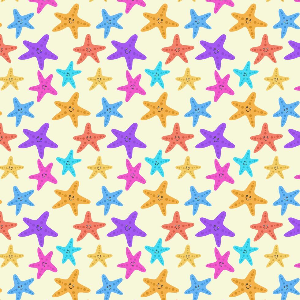 pattern multi-colored starfish isolated on a light background. Cute kawaii summer design vector