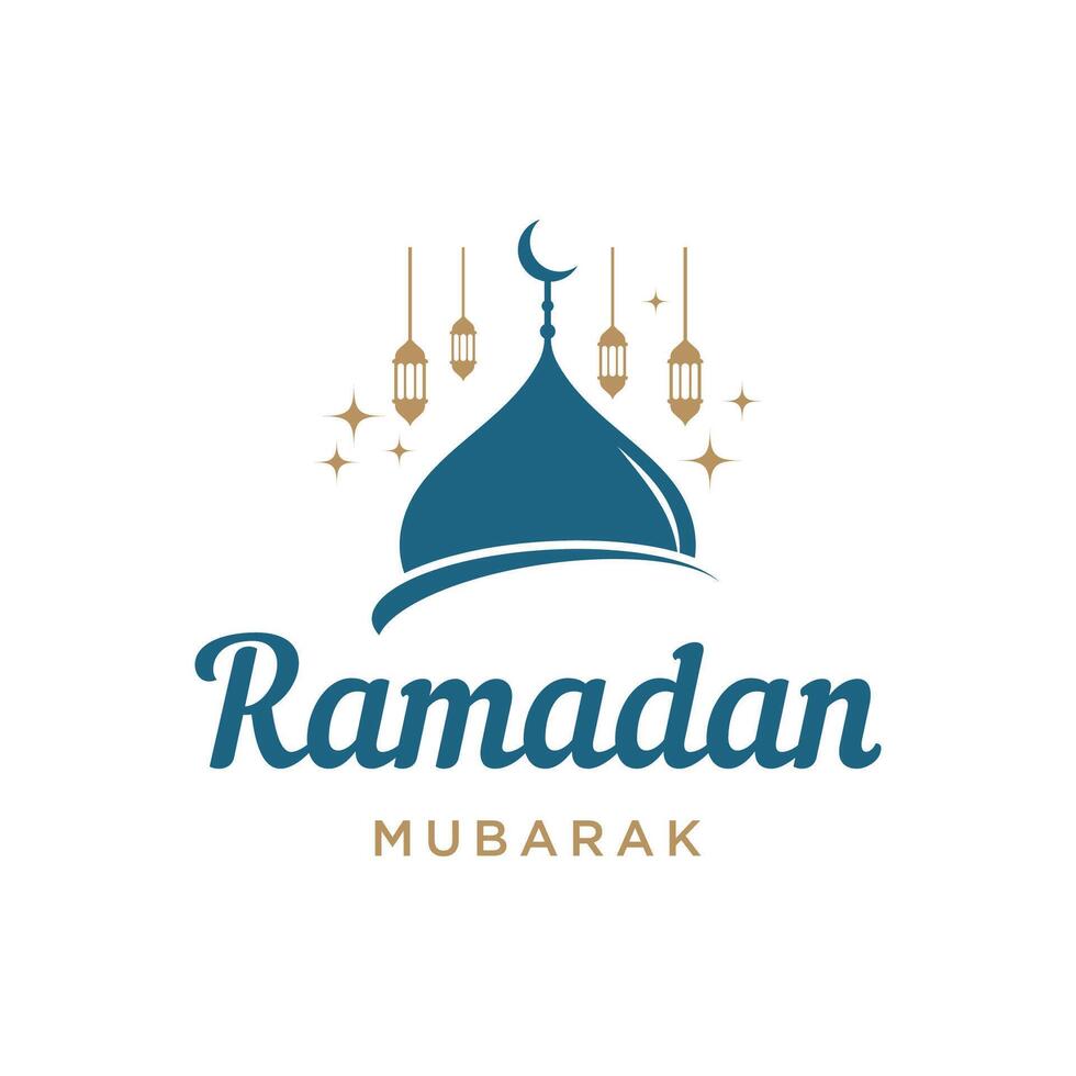 Ramadan Mubarak logo template design with lantern and mosque lighting concept. Logo for greetings, business, Muslim. vector