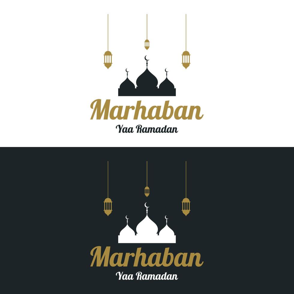 Ramadán Mubarak logo modelo diseño con linterna y mezquita Encendiendo concepto. logo para saludos, negocio, musulmán. vector