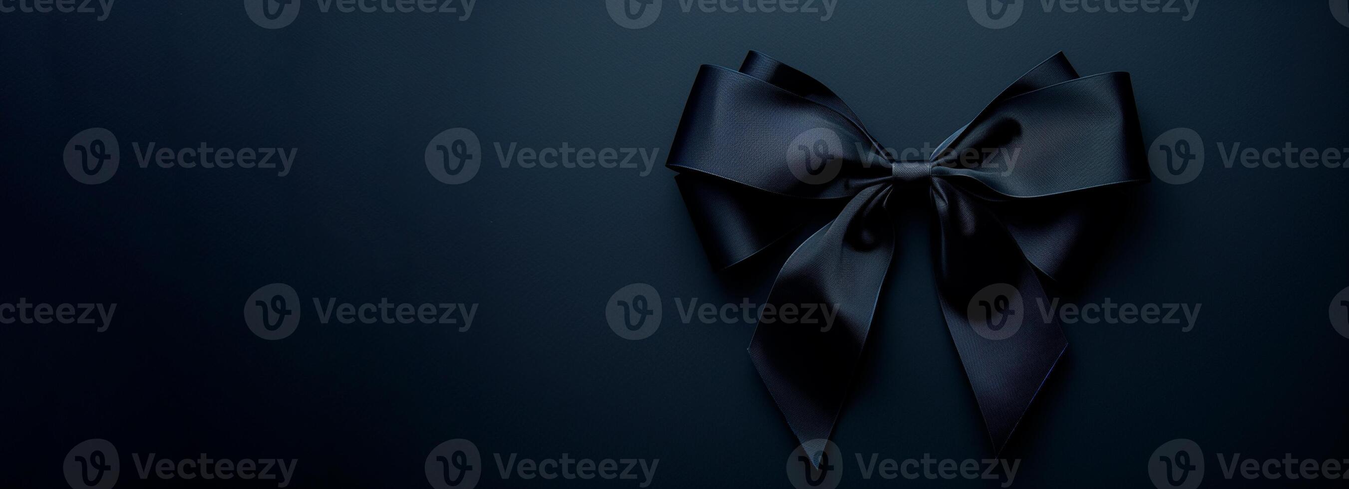 AI generated Dark blue velvet background with bow. Blue bow, card for design photo