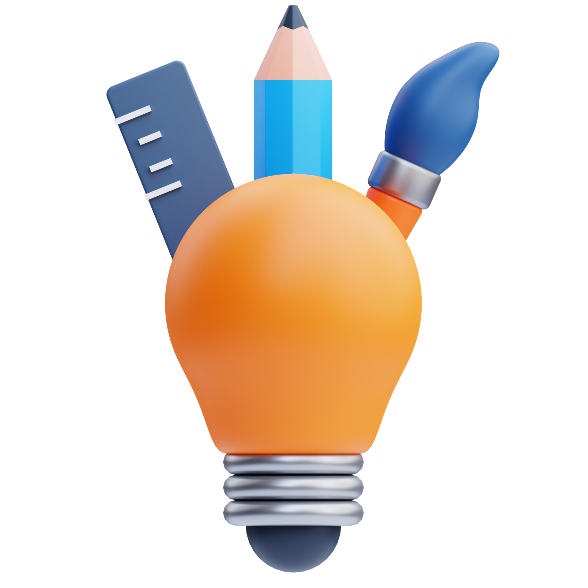 3d Licht Birne und kreativ Werkzeuge Symbol auf transparent Hintergrund ...