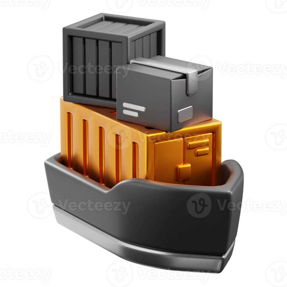 3D Cargo Boat icon on transparent background png