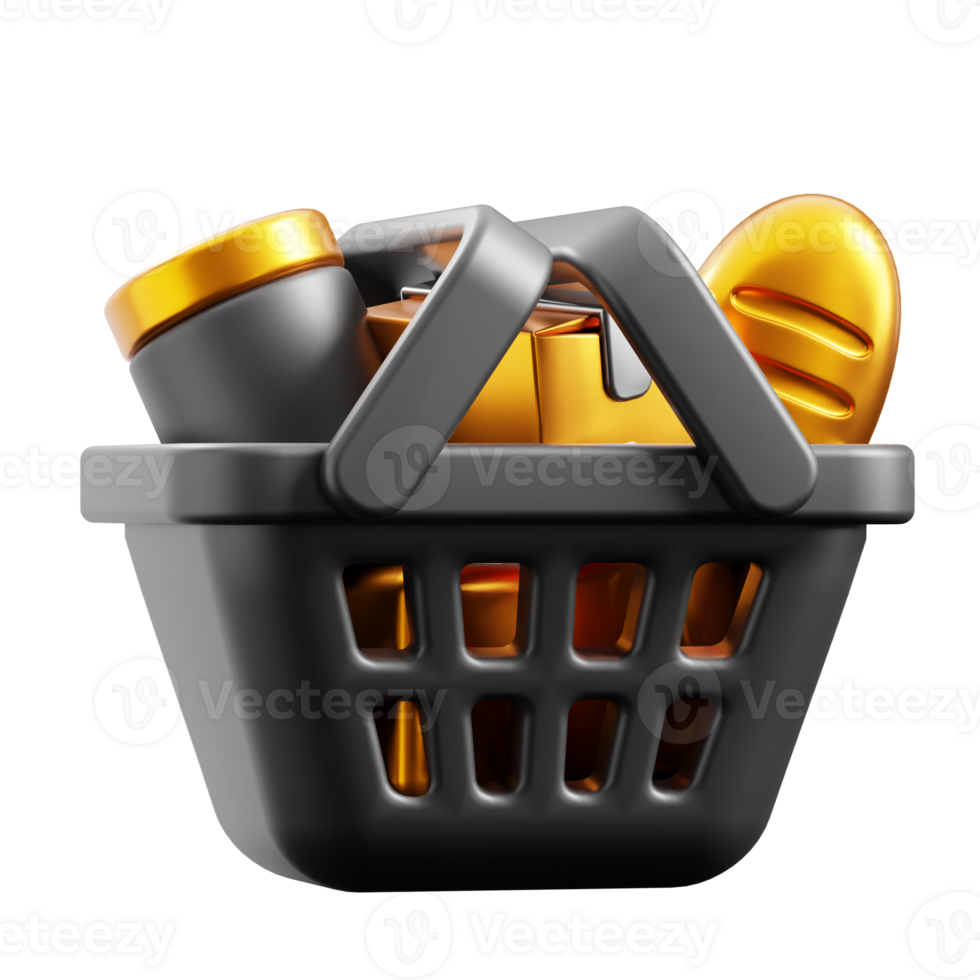 3D Shopping Basket icon on transparent background png