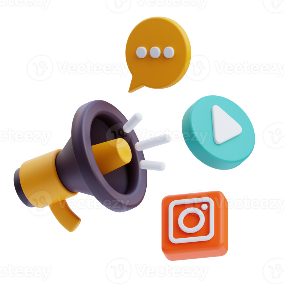 3D Social Media Marketing icon on transparent background png