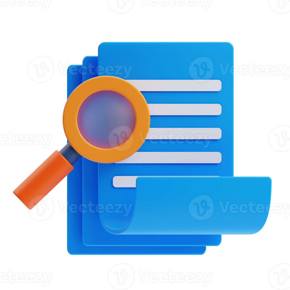 3D Search Document icon on transparent background png