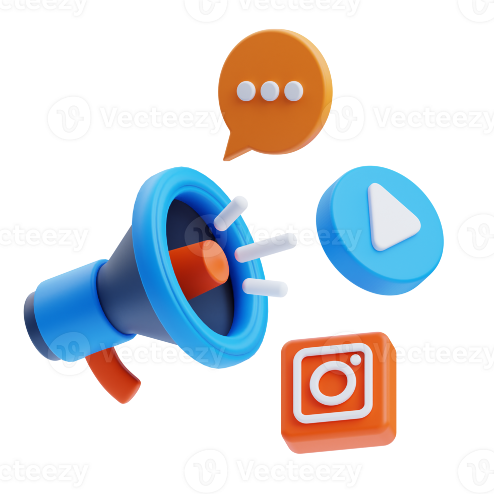 3D Social Media Marketing icon on transparent background png