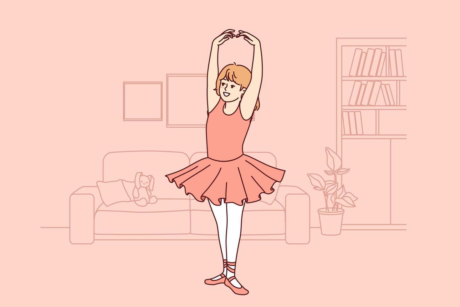 pequeño bailarina Sueños de ballet, y practicas baile, vestido en vestir y pointe Zapatos vector